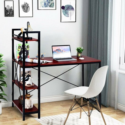 47.5 Inch Writing Study Computer Desk with 4-Tier Shelves-Tan LuxuryLifeWay Online Store