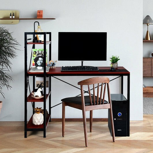 47.5 Inch Writing Study Computer Desk with 4-Tier Shelves-Tan LuxuryLifeWay Online Store