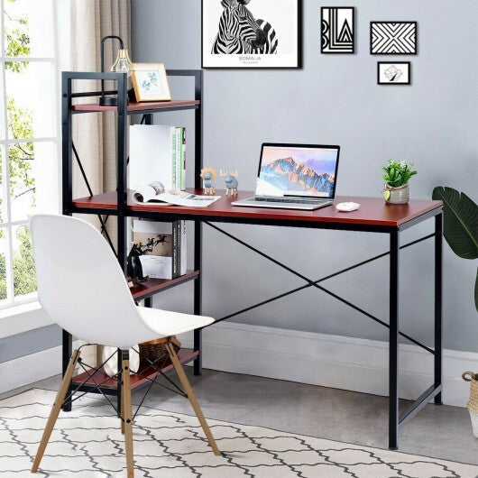 47.5 Inch Writing Study Computer Desk with 4-Tier Shelves-Tan LuxuryLifeWay Online Store