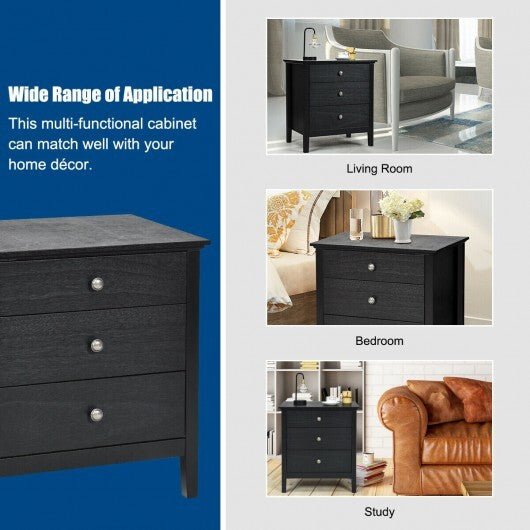 3-Drawer Wooden Nightstand Modern Bedside Table-Black