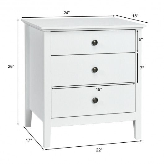 3-Drawer Wooden Nightstand Modern Bedside Table-Black