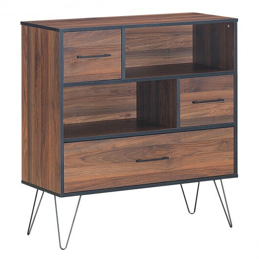 3-Tier Wood Storage Cabinet with Drawers and 4 Metal Legs LuxuryLifeWay Online Store