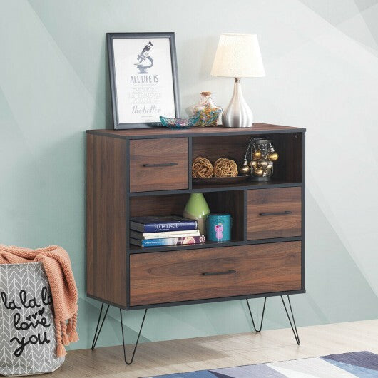 3-Tier Wood Storage Cabinet with Drawers and 4 Metal Legs LuxuryLifeWay Online Store
