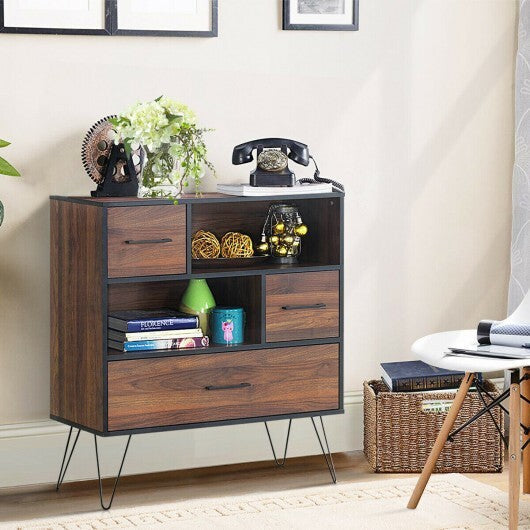 3-Tier Wood Storage Cabinet with Drawers and 4 Metal Legs LuxuryLifeWay Online Store