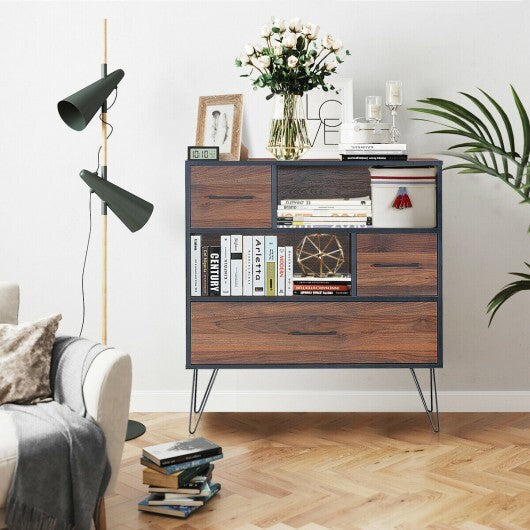3-Tier Wood Storage Cabinet with Drawers and 4 Metal Legs LuxuryLifeWay Online Store