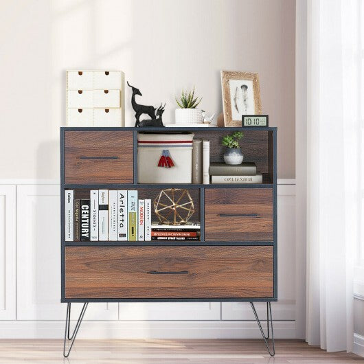 3-Tier Wood Storage Cabinet with Drawers and 4 Metal Legs LuxuryLifeWay Online Store