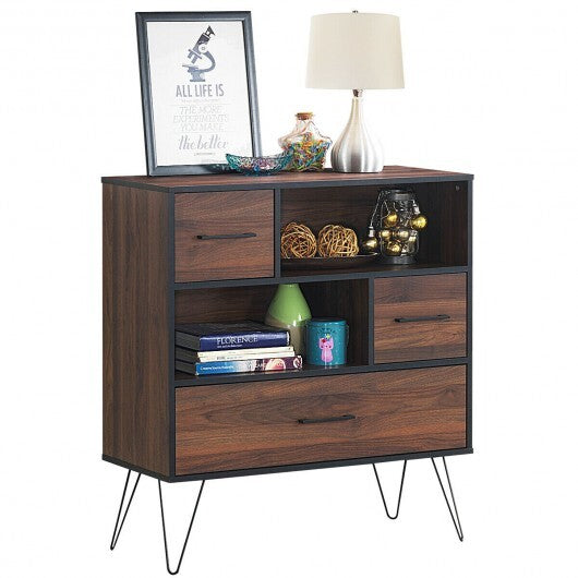 3-Tier Wood Storage Cabinet with Drawers and 4 Metal Legs LuxuryLifeWay Online Store