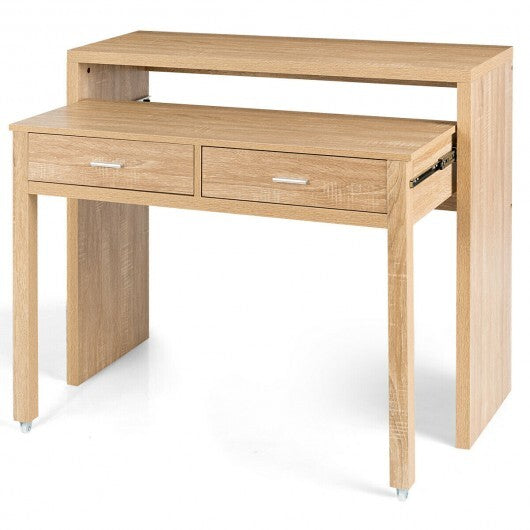Extendable Computer Desk with Pull Out Secondary Desk-Natural LuxuryLifeWay Online Store