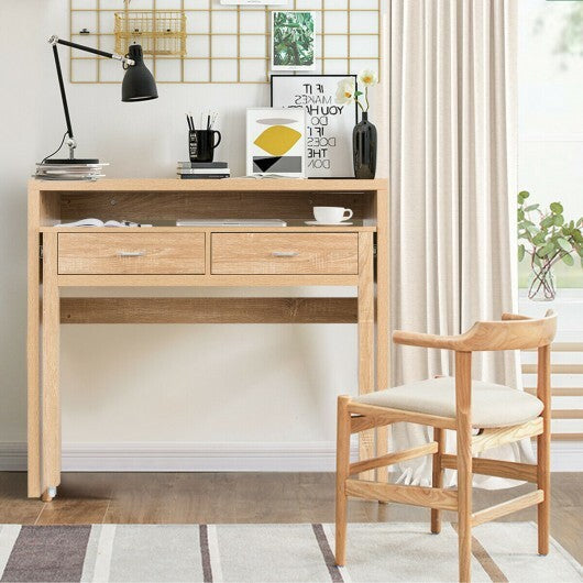 Extendable Computer Desk with Pull Out Secondary Desk-Natural LuxuryLifeWay Online Store