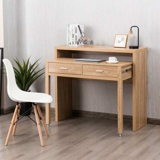 Extendable Computer Desk with Pull Out Secondary Desk-Natural LuxuryLifeWay Online Store