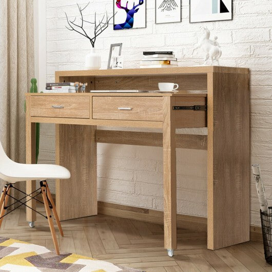 Extendable Computer Desk with Pull Out Secondary Desk-Natural LuxuryLifeWay Online Store