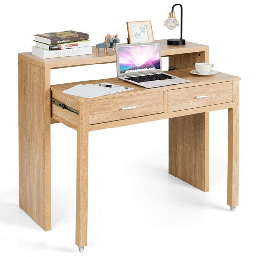 Extendable Computer Desk with Pull Out Secondary Desk-Natural LuxuryLifeWay Online Store