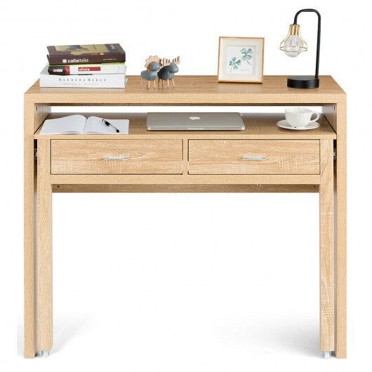 Extendable Computer Desk with Pull Out Secondary Desk-Natural LuxuryLifeWay Online Store