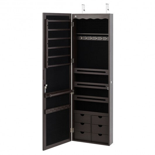 5 LEDs Lockable Mirror Jewelry Cabinet Armoire with 6 Drawers-Brown LuxuryLifeWay Online Store