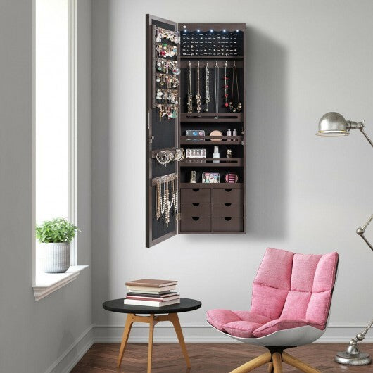 5 LEDs Lockable Mirror Jewelry Cabinet Armoire with 6 Drawers-Brown LuxuryLifeWay Online Store