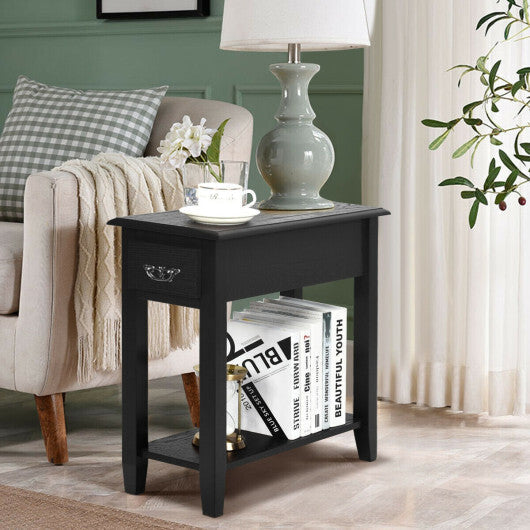 2 Tier End Bedside Sofa Side Table Narrow Nightstand-White LuxuryLifeWay Online Store