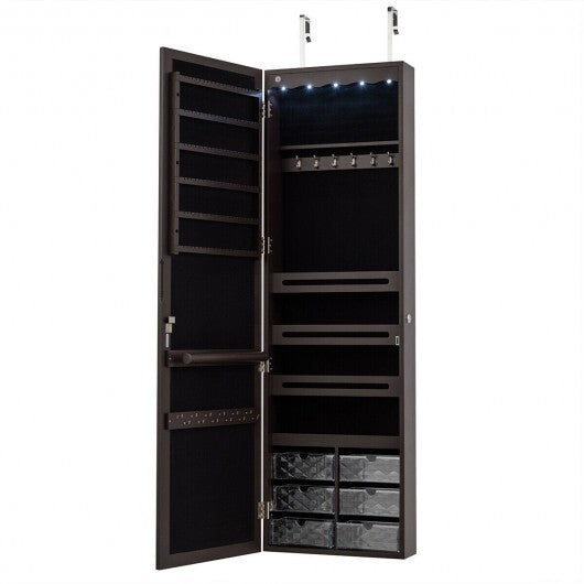 5 LEDs Jewelry Armoire Wall Mounted / Door Hanging Mirror-Brown LuxuryLifeWay Online Store