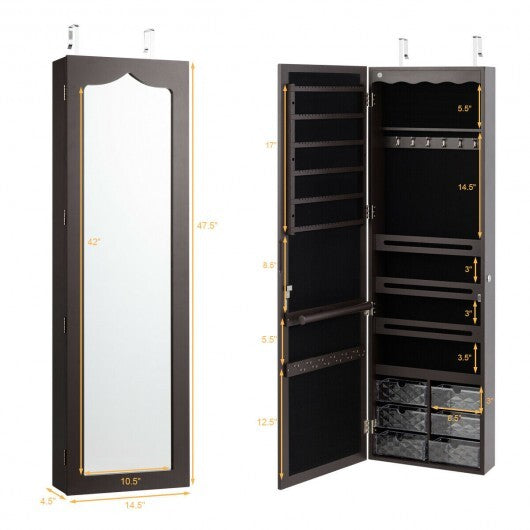 5 LEDs Jewelry Armoire Wall Mounted / Door Hanging Mirror-Brown LuxuryLifeWay Online Store