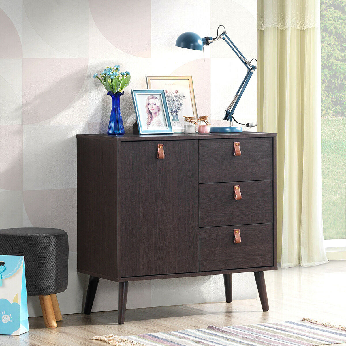 3-drawer Sideboard Storage Display Cabinet-Brown - Color: Brown LuxuryLifeWay Online Store