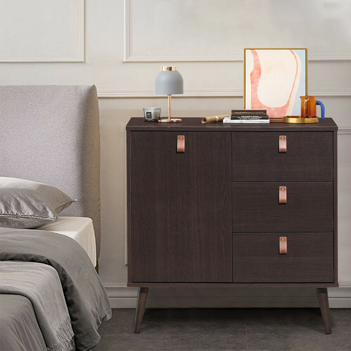 3-drawer Sideboard Storage Display Cabinet-Brown - Color: Brown LuxuryLifeWay Online Store