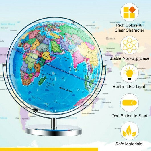 13 Inch Illuminated World Globe 720 Rotating Map with LED Light LuxuryLifeWay Online Store