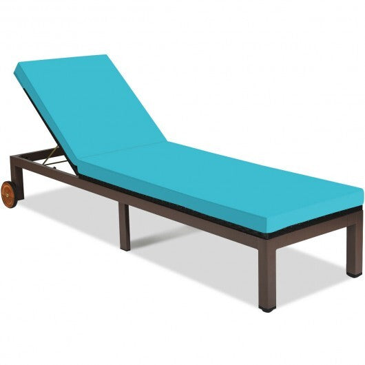 Patio Chaise Lounge Chair Outdoor Rattan Lounger Recliner Chair-Turquoise LuxuryLifeWay Online Store