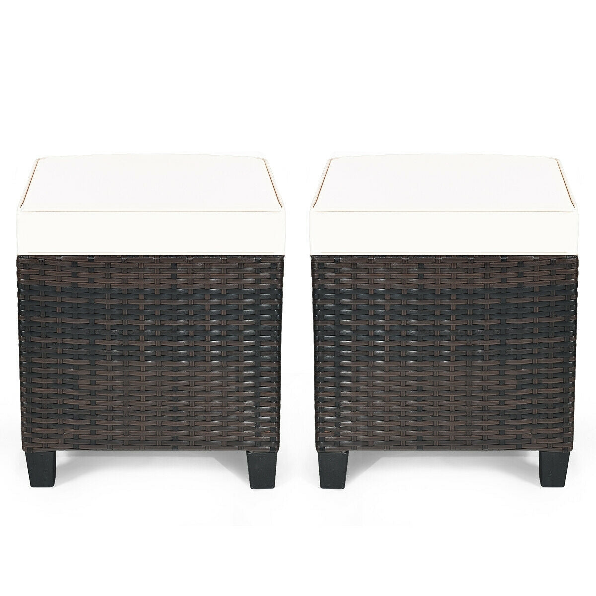 2 Pieces Patio Rattan Ottoman Set with Removable Cushions-White - Color: White LuxuryLifeWay Online Store