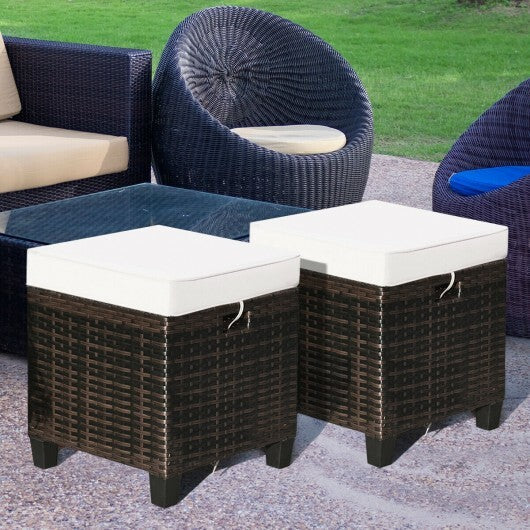 2 Pieces Patio Rattan Ottoman Set with Removable Cushions-White - Color: White LuxuryLifeWay Online Store