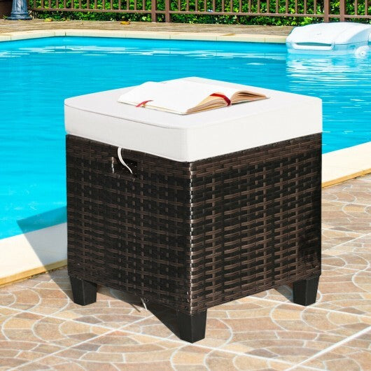 2 Pieces Patio Rattan Ottoman Set with Removable Cushions-White - Color: White LuxuryLifeWay Online Store