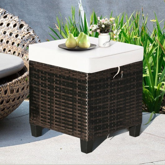 2 Pieces Patio Rattan Ottoman Set with Removable Cushions-White - Color: White LuxuryLifeWay Online Store