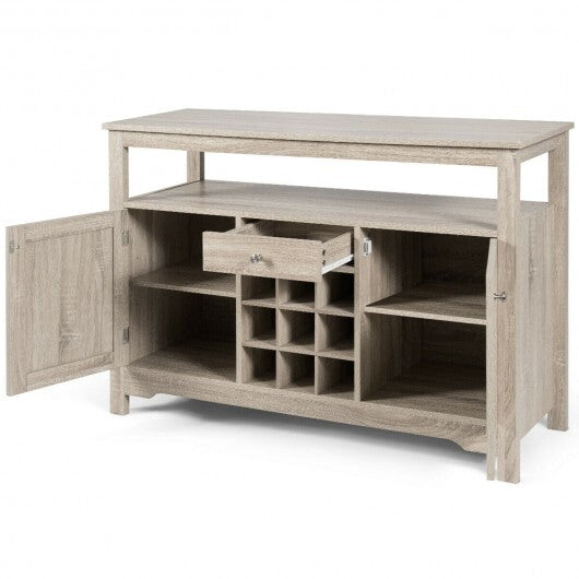 Server Buffet Sideboard With Wine Rack and Open Shelf-Gray