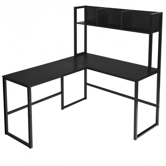 Reversible L-Shaped Corner Desk with Storage Bookshelf-Black LuxuryLifeWay Online Store