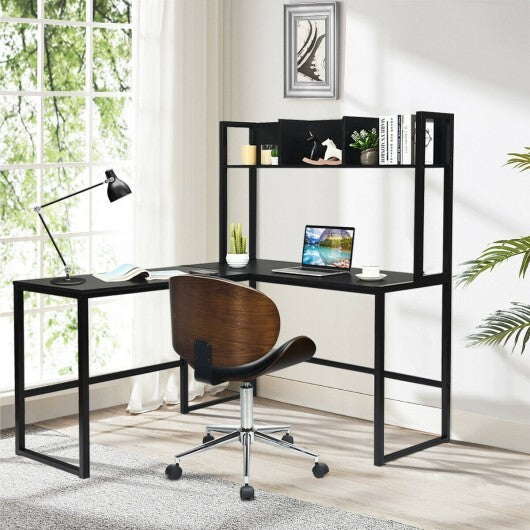 Reversible L-Shaped Corner Desk with Storage Bookshelf-Black LuxuryLifeWay Online Store