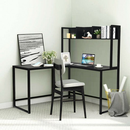 Reversible L-Shaped Corner Desk with Storage Bookshelf-Black LuxuryLifeWay Online Store