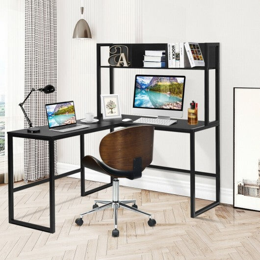 Reversible L-Shaped Corner Desk with Storage Bookshelf-Black LuxuryLifeWay Online Store
