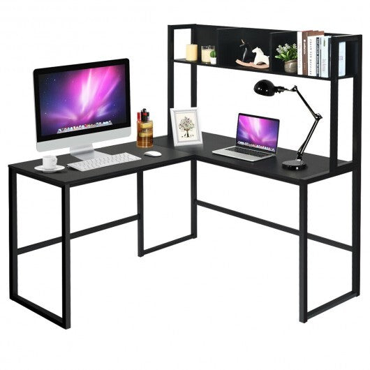 Reversible L-Shaped Corner Desk with Storage Bookshelf-Black LuxuryLifeWay Online Store