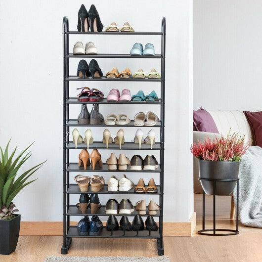 10-Tier Free-Standing Metal Frame Shoe Rack - Color: Black LuxuryLifeWay Online Store