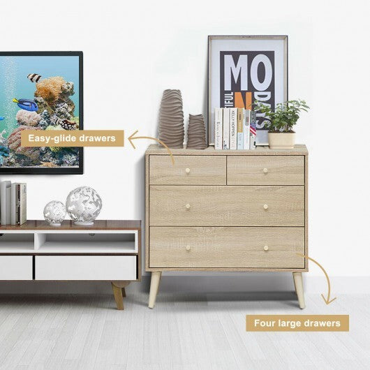 4-Drawer Dresser Cabinet Storage Organizer Rubber Leg with Rail-Brown