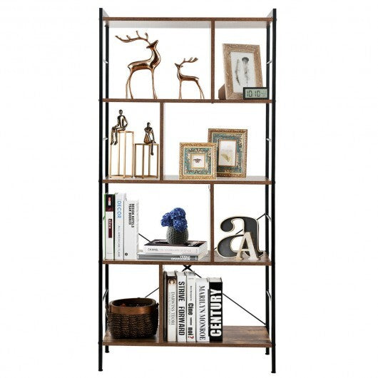 4-Tier Industrial Freestanding Bookshelf with Metal Frame