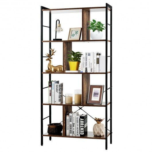 4-Tier Industrial Freestanding Bookshelf with Metal Frame