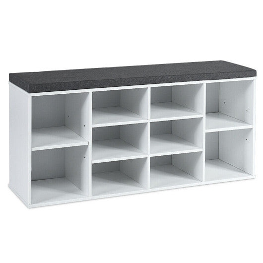 10-Cube Organizer Shoe Storage Bench with Cushion for Entryway-White LuxuryLifeWay Online Store
