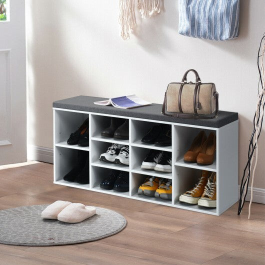 10-Cube Organizer Shoe Storage Bench with Cushion for Entryway-White - Color: White LuxuryLifeWay Online Store