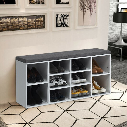 10-Cube Organizer Shoe Storage Bench with Cushion for Entryway-White - Color: White LuxuryLifeWay Online Store