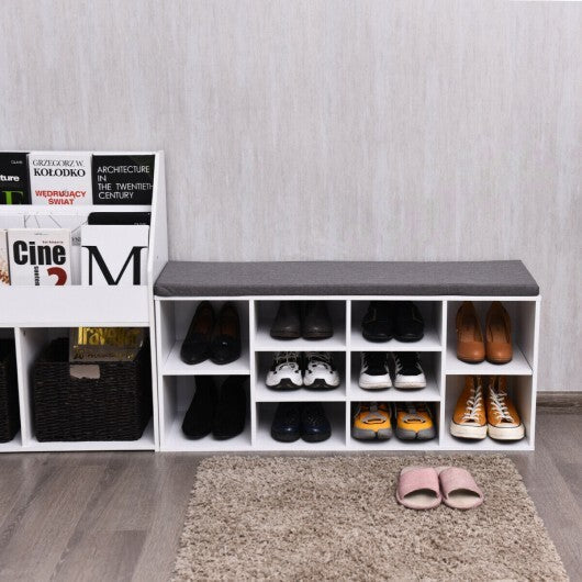 10-Cube Organizer Shoe Storage Bench with Cushion for Entryway-White - Color: White LuxuryLifeWay Online Store