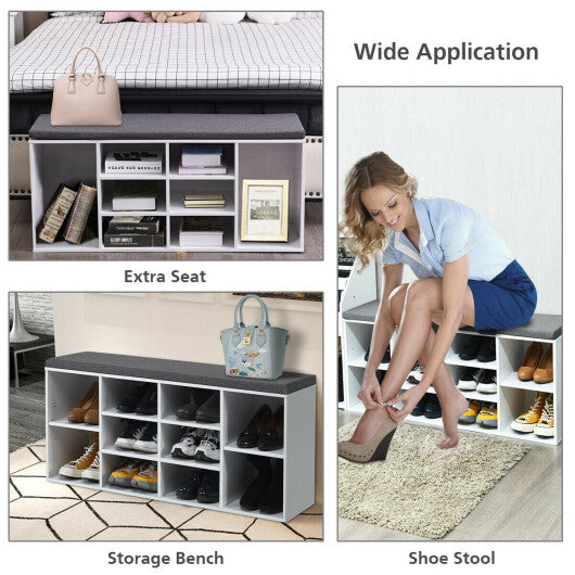 10-Cube Organizer Shoe Storage Bench with Cushion for Entryway-White LuxuryLifeWay Online Store
