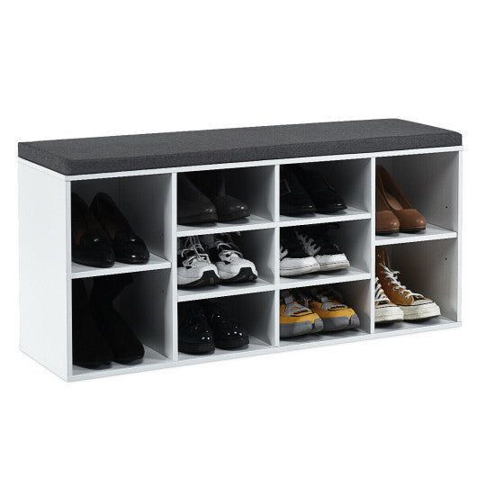 10-Cube Organizer Shoe Storage Bench with Cushion for Entryway-White LuxuryLifeWay Online Store