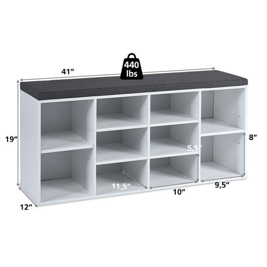 10-Cube Organizer Shoe Storage Bench with Cushion for Entryway-White LuxuryLifeWay Online Store