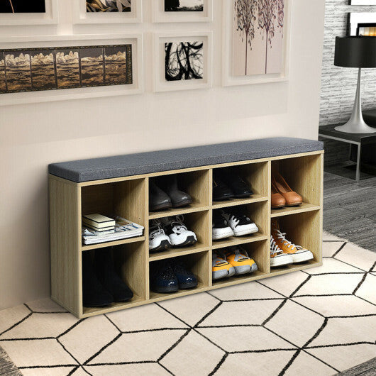 10-Cube Organizer Shoe Storage Bench with Cushion for Entryway-White LuxuryLifeWay Online Store