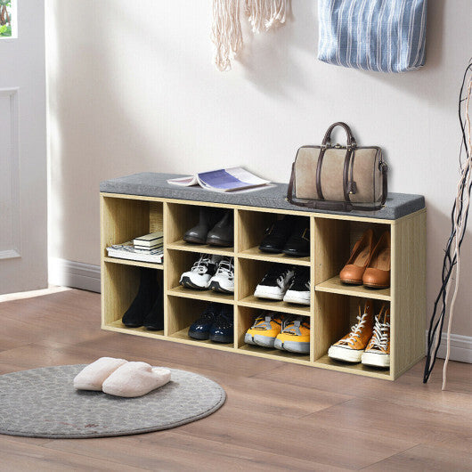 10-Cube Organizer Shoe Storage Bench with Cushion for Entryway-White LuxuryLifeWay Online Store