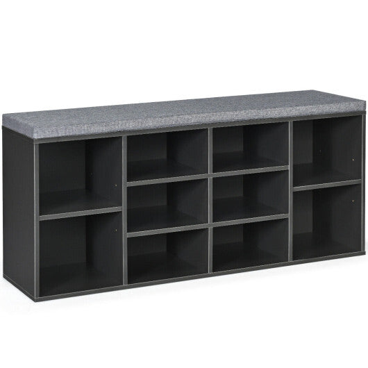 10-Cube Organizer Shoe Storage Bench with Cushion for Entryway-White LuxuryLifeWay Online Store